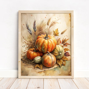 Affiche Citrouille rustique & Feuilles d'automne Boho Fall