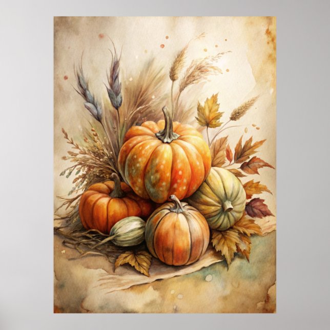 Affiche Citrouille rustique & Feuilles d'automne Boho Fall (Devant)