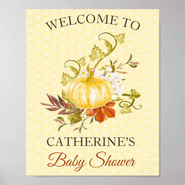 Affiche Citrouille rustique Pointe Baby shower Bienvenue (Devant)