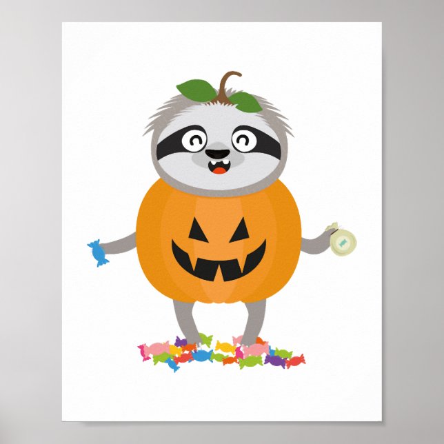 Affiche Citrouille Sloth Halloween Costume cadeau (Devant)