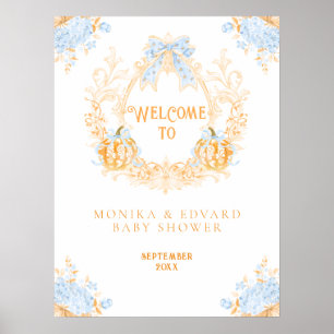 Affiche Citrouille Toile Crest Elegant Baby shower garçon