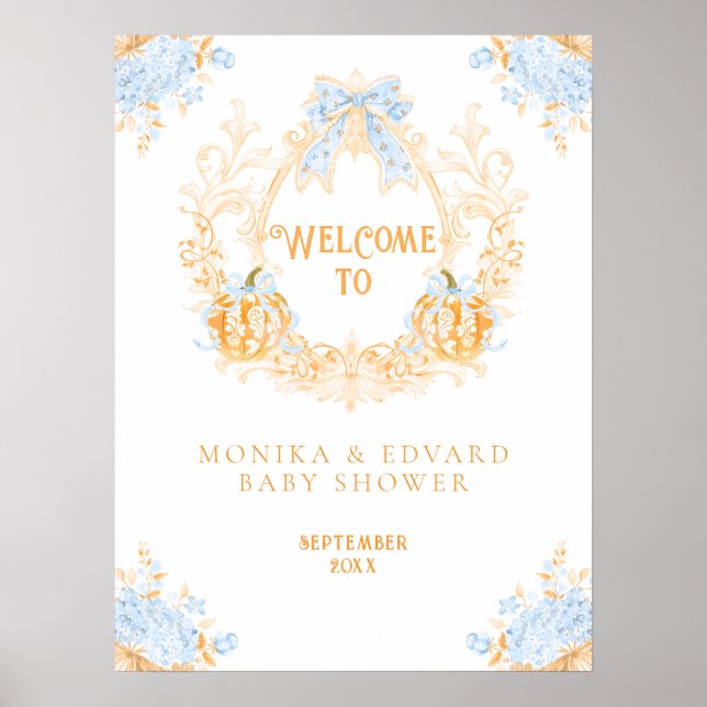 Affiche Citrouille Toile Crest Elegant Baby shower garçon (Devant)