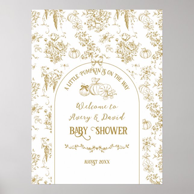 Affiche Citrouille Toile Floral Neutral Baby shower Bienve (Devant)
