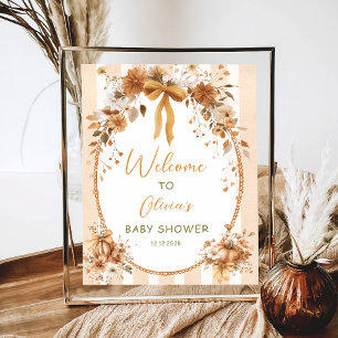 Affiche Citrouille vintage Floral Bow Baby shower Bienvenu
