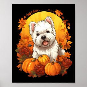 Affiche Citrouille Westie Chien Halloween Thanksgiving
