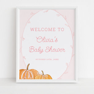 Affiche Citrouille Whimsical Baby shower fille rose bienve