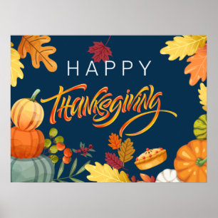 Affiche Citrouilles bons thanksgivings, baies et Feuilles