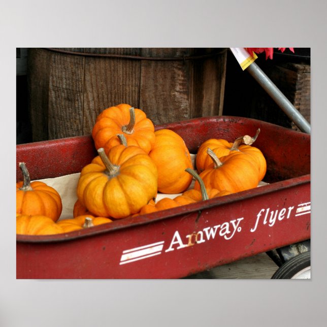 Affiche Citrouilles D'Automne Dans Le Vieux Wagon Rouge (Devant)