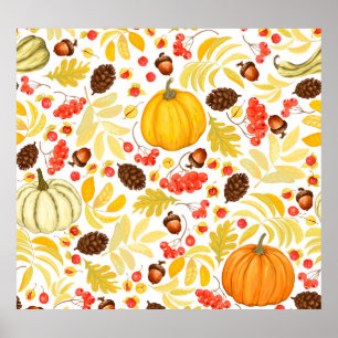 Affiche Citrouilles d'automne, glands, arrière - plan vint