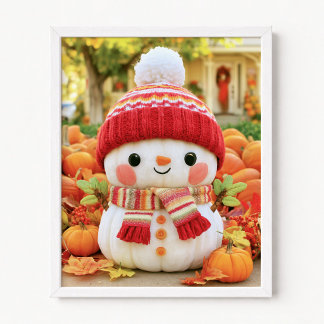 Affiche Citrouilles déguisées en bonhomme de neige