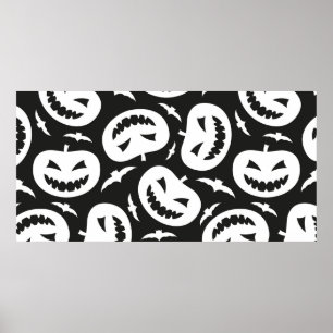 Affiche Citrouilles d'halloween blanc et chauves-souris is