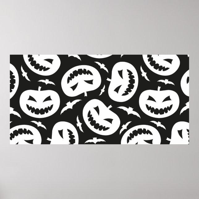 Affiche Citrouilles d'halloween blanc et chauves-souris is (Devant)