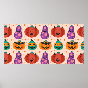 Affiche citrouilles éffrayants en costumes effrayants. Joy