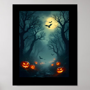 Affiche Citrouilles et pleine lune
