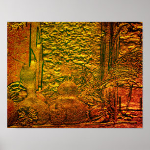 Affiche Citrouilles et tiges de maïs sculptées Art de la n