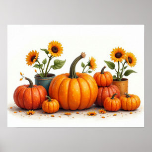 Affiche Citrouilles et tournesols, les couleurs de l'autom