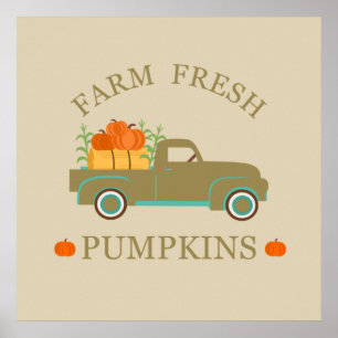 Affiche Citrouilles fraîches de la ferme aquarelle automne