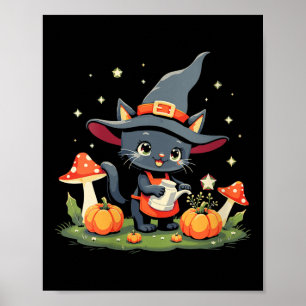 Affiche Citrouilles Magiques Arrosées par un Chat Noir Sor