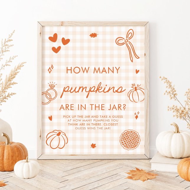 Affiche Citrouilles orange dessinées à la main pour devine (Fall Orange Hand Drawn Guess How Many Pumpkins Game Sign)