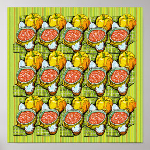 Affiche Citrouilles, Soupe et Fond Rayé Petit