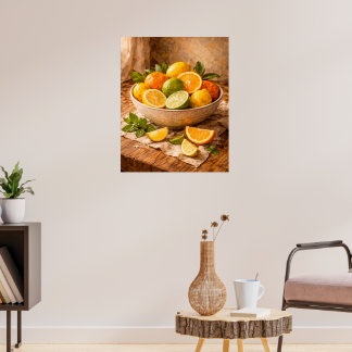 Affiche Citrus Bowl Still Life a Warm Rustic Kitchen