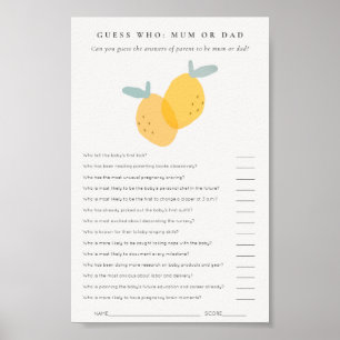 Affiche Citrus Citrus Baby shower Devinez Qui maman ou pap