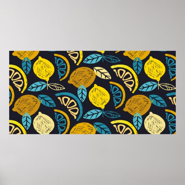 Affiche Citrus lime lemon doodle hand drawn pattern backgr (Devant)