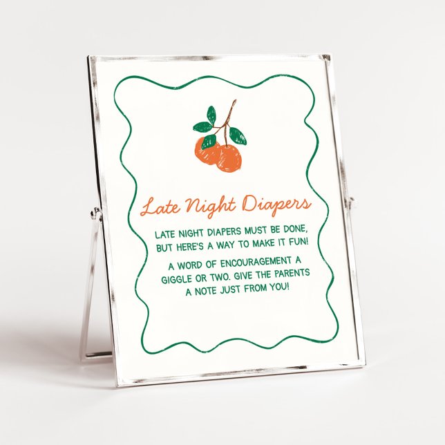 Affiche Citrus Little Cutie Baby shower Late Night Diapés (Citrus Little Cutie Baby Shower Late Night Diapers Sign)
