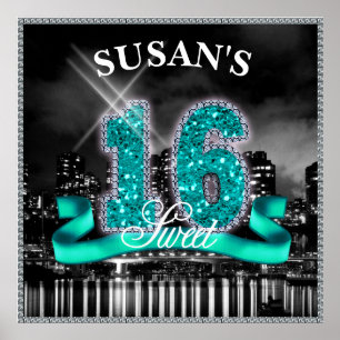 Affiche City Lights Sweet sixteen Turquoise ID120