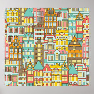 Affiche City Panorama Croquis : Maisons Simples.