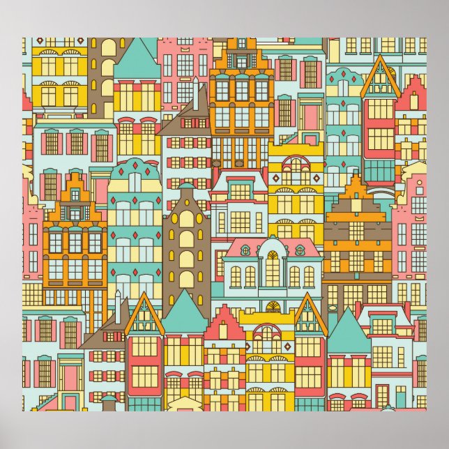 Affiche City Panorama Croquis : Maisons Simples. (Devant)