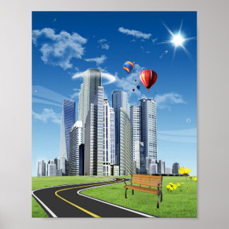 Affiche City Skyline Frutiger Aero