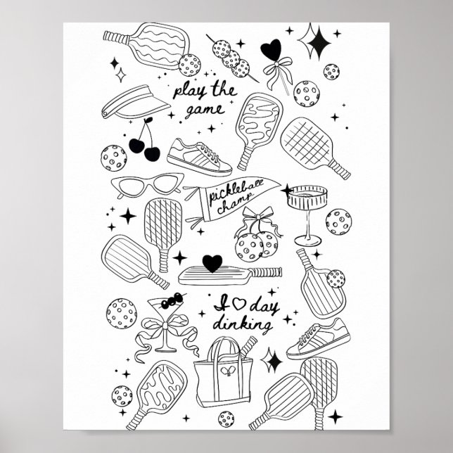 Affiche Ckleball Doodles In Black On Beige Retro Comfort C (Devant)