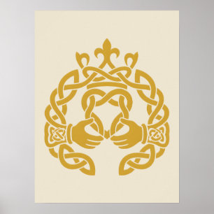 Affiche Claddagh à entrelacs doré