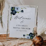 Affiche clair bleu marine fleuri signe de bienvenue<br><div class="desc">belle aquarelle bleu clair et bleu marine. Le texte et les couleurs de cette affiche peuvent être modifiés.</div>