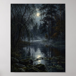 Affiche Clair de lune dans la clairière de la forêt de min