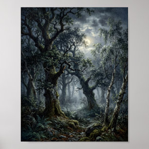 Affiche Clair de lune dans la clairière de la forêt de min