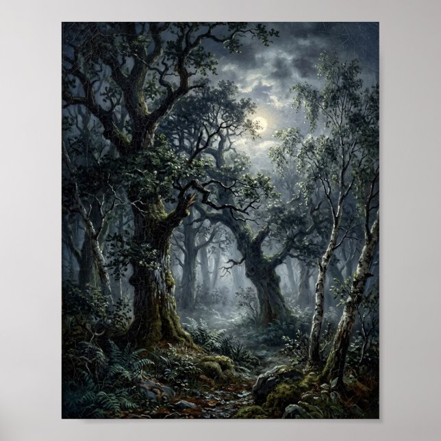 Affiche Clair de lune dans la clairière de la forêt de min (Devant)