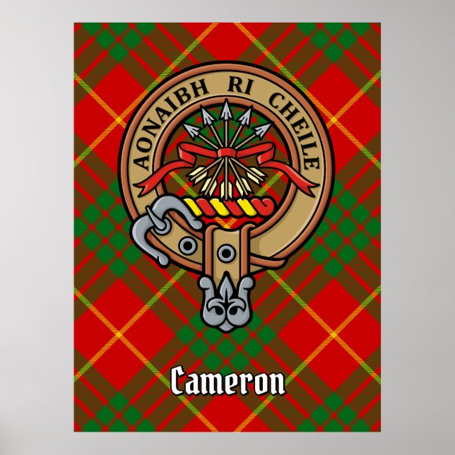Affiche Clan Cameron Crest sur Tartan (Devant)