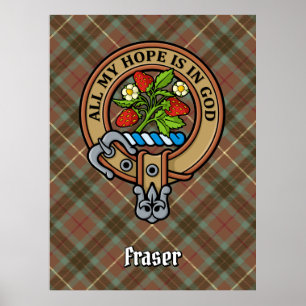 Affiche Clan Fraser Crest sur la chasse Tartan Patiné