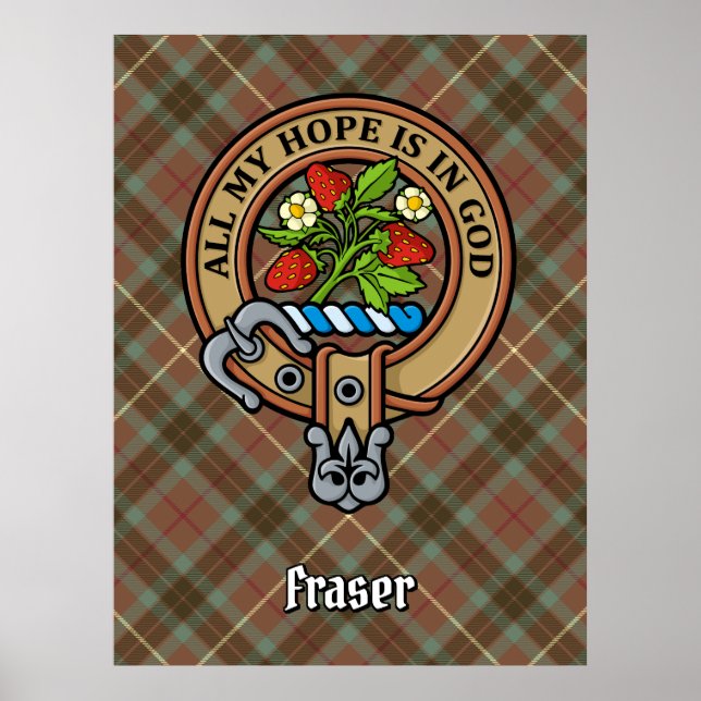 Affiche Clan Fraser Crest sur la chasse Tartan Patiné (Devant)