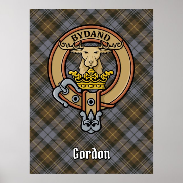 Affiche Clan Gordon Crest sur Tartan Patiné (Devant)