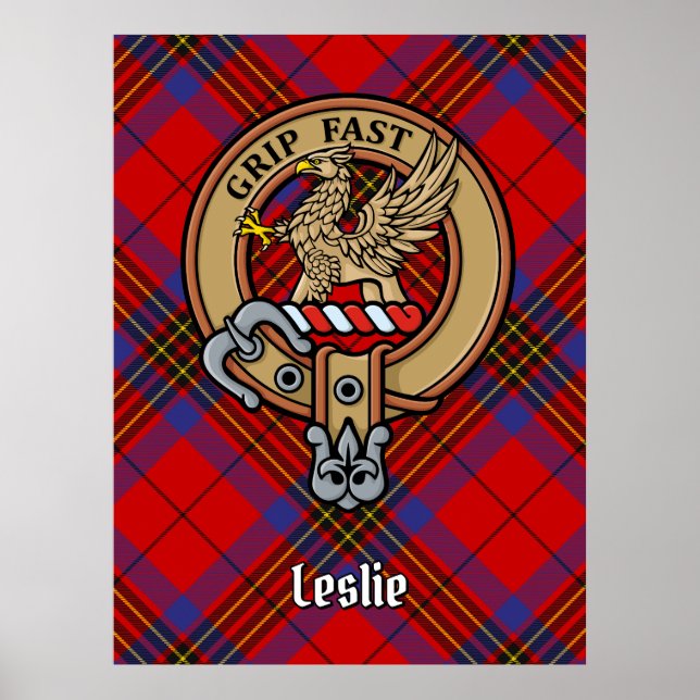 Affiche Clan Leslie Crest sur Red Tartan (Devant)