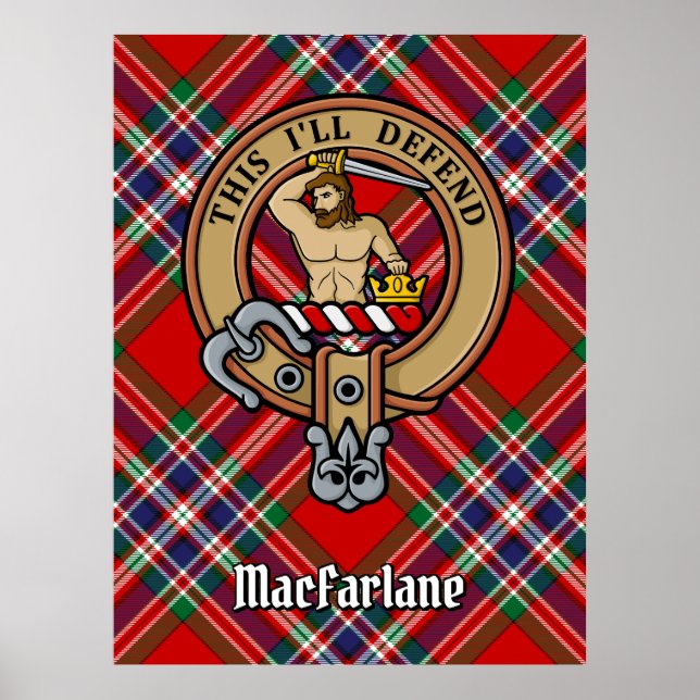 Affiche Clan MacFarlane Crest sur Red Tartan (Devant)
