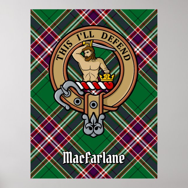 Affiche Clan MacFarlane Crest sur Tartan de chasse moderne (Devant)