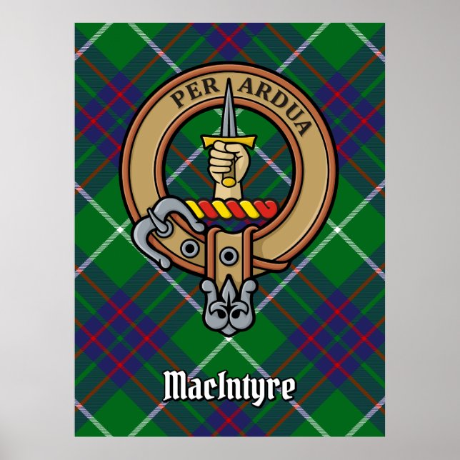Affiche Clan MacIntyre Crest sur Tartan (Devant)