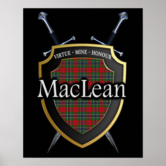 Affiche Clan MacLean Tartan Scottish Shield & Swords (Devant)