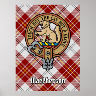 Affiche Clan MacPherson Crest sur la robe rouge Tartan