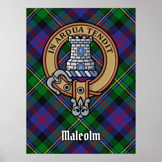 Affiche Clan Malcolm Crest over Tartan (Devant)