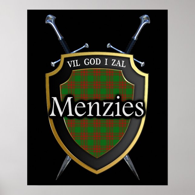 Affiche Clan Menzies Tartan Scottish Shield & Swords (Devant)